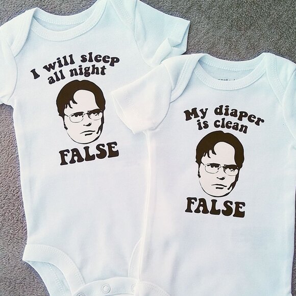 Dwight Schrute baby bodysuit 2 pack The office white onesies for newborn (NEW) - Picture 1 of 3